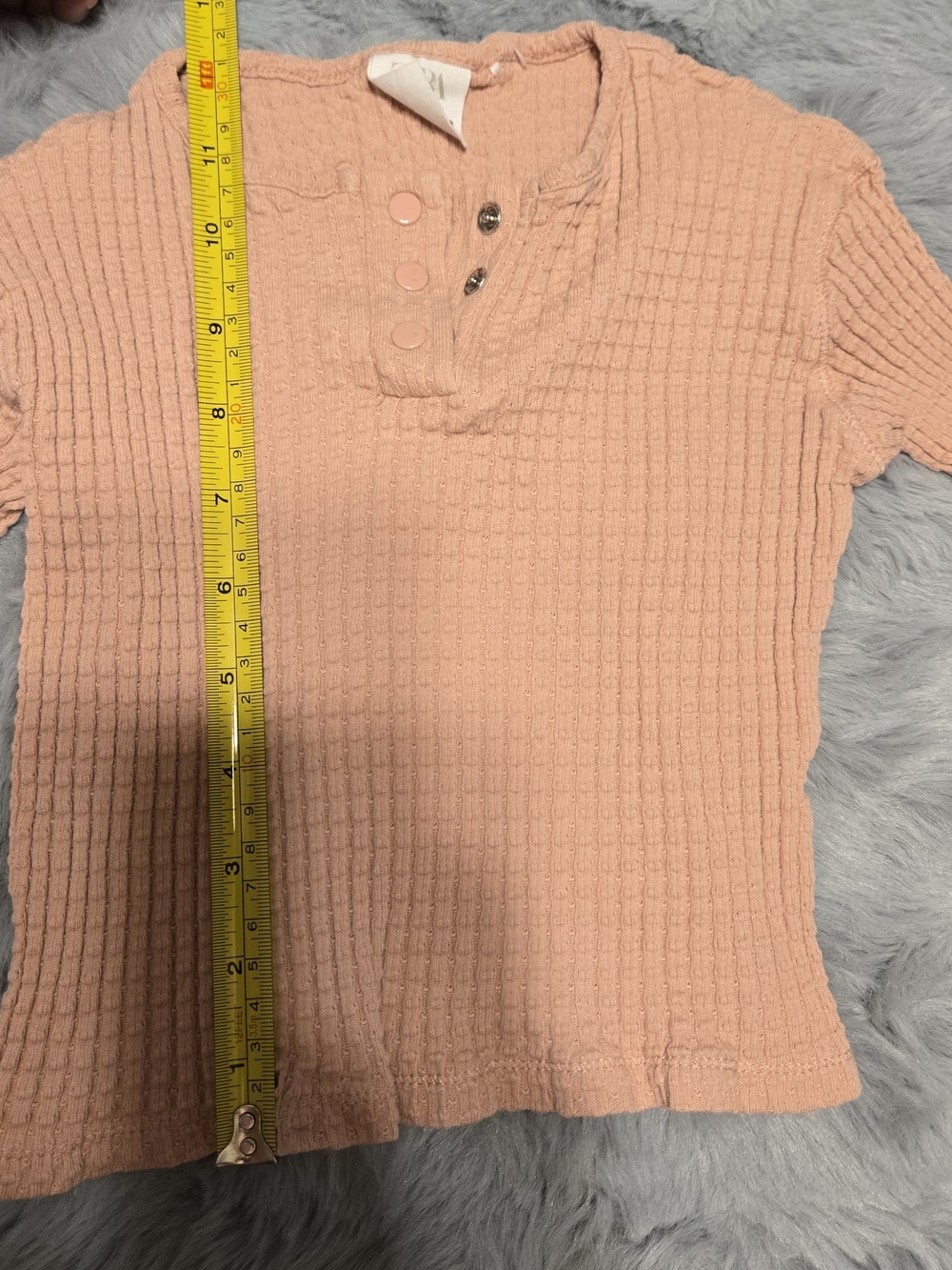 Zara Blush Pink Ribbed Henley Short-Sleeve Sweater